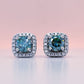 1ct tw Green Moissanite Square Halo Stud Earrings