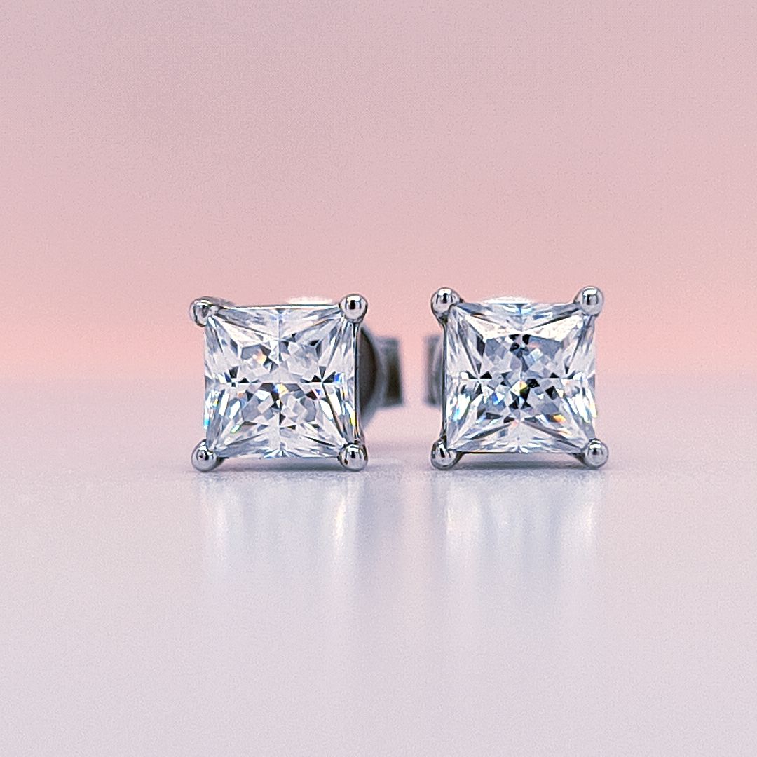1 Carat tw Princess Cut Moissanite Stud Earrings