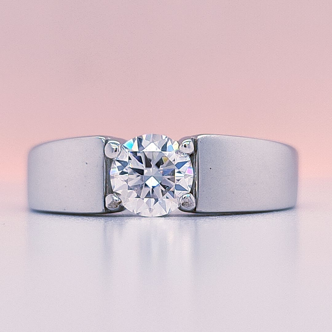 1 Carat Round Moissanite Solitaire Ring