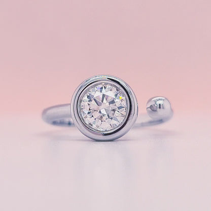 1 Carat Round Cut Bezel Set Open Ring in Silver