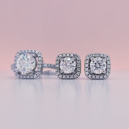1ct tw Moissanite Square Halo Stud Earrings