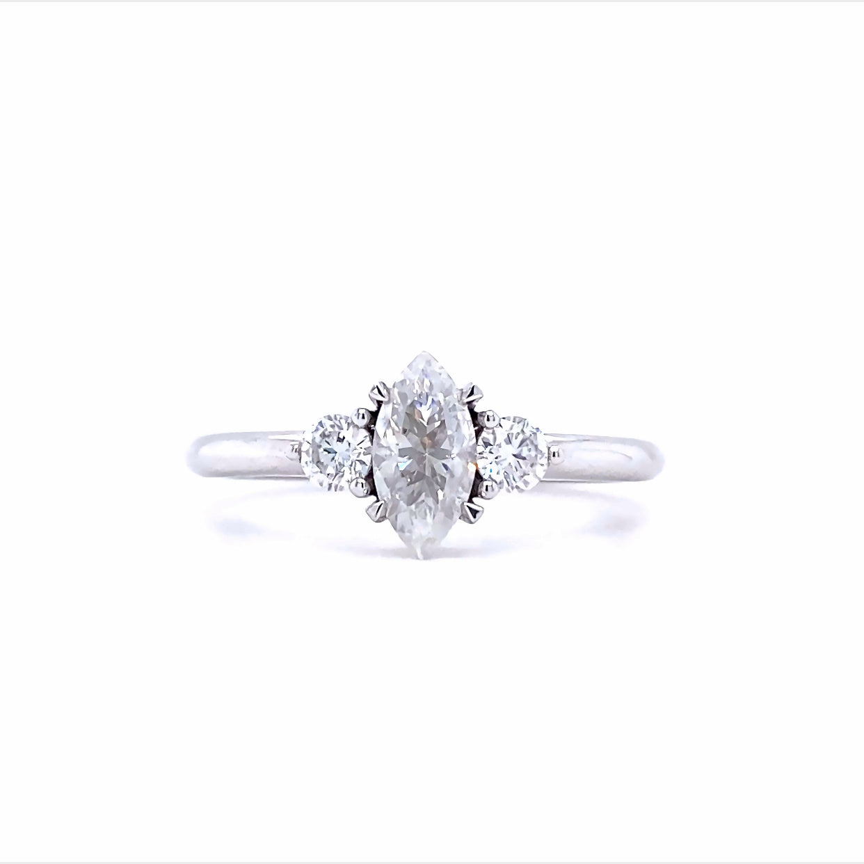 Marquise & Round Cut Moissanite Trilogy Ring