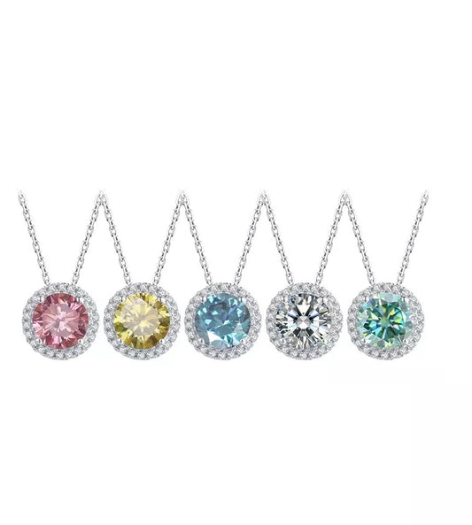 1 Carat Round Moissanite Halo Necklace