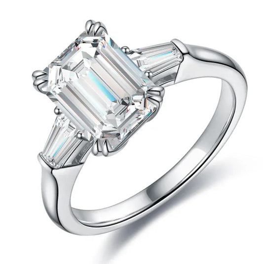 3.5 Carat Emerald Cut Moissanite Trilogy Ring