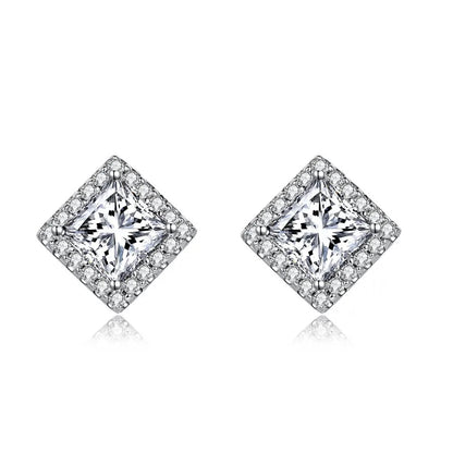 1 Carat tw Princess Cut Halo Moissanite Stud Earrings