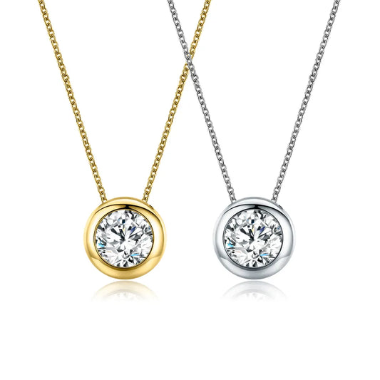 1 Carat Round Cut Bezel Necklace in Silver