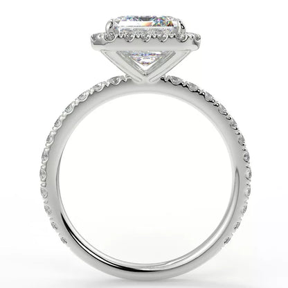 2.4 Carat Emerald Cut Moissanite Solitaire Halo Ring