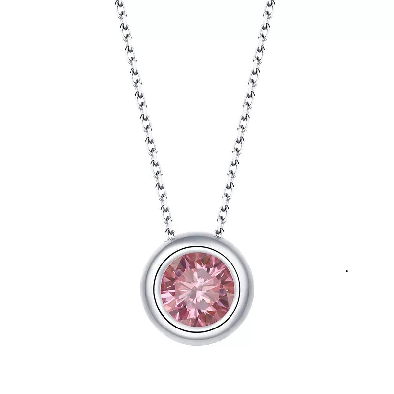 1 Carat Round  Cut Moissanite Bezel Necklace in Silver