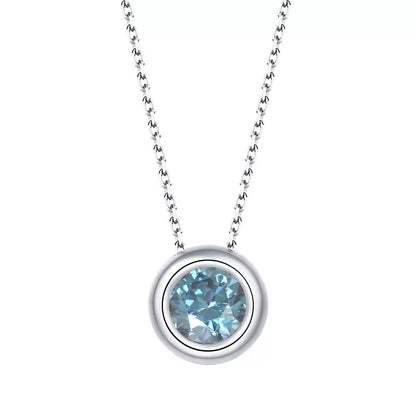 1 Carat Round  Cut Moissanite Bezel Necklace in Silver