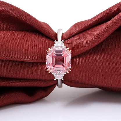 4 Carat tw Asscher Cut Pink Moissanite Trilogy Ring