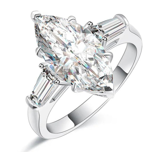 2.5 Carat Marquise Cut Moissanite Trilogy Ring