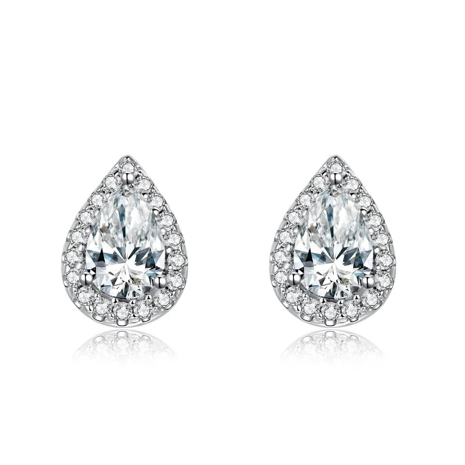 1 Carat tw Pear Cut Halo Moissanite Stud Earrings