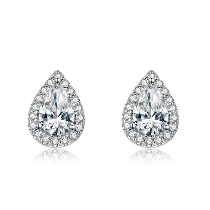1 Carat tw Pear Cut Halo Moissanite Stud Earrings