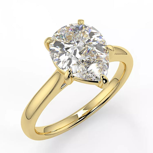 3 Carat Pear Cut Moissanite Solitaire Ring