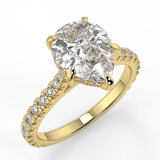 2  Carat Pear Cut Moissanite Solitaire Ring with Pave Band