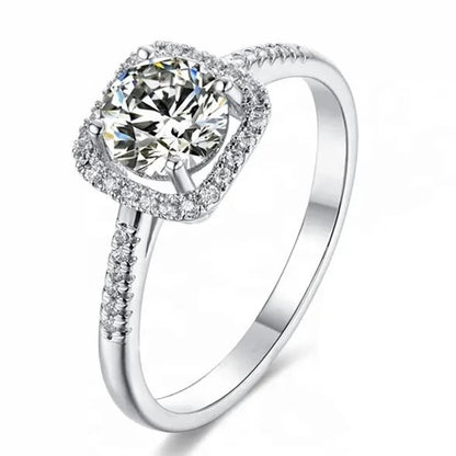 1 Carat Round Moissanite Square Halo Ring