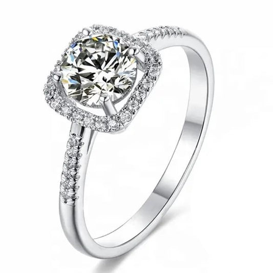 1 Carat Round Moissanite Square Halo Ring