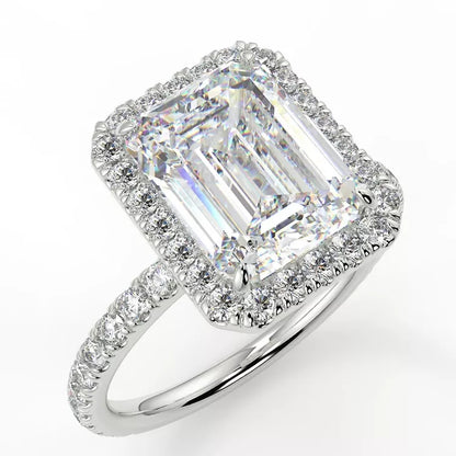 2.4 Carat Emerald Cut Moissanite Solitaire Halo Ring