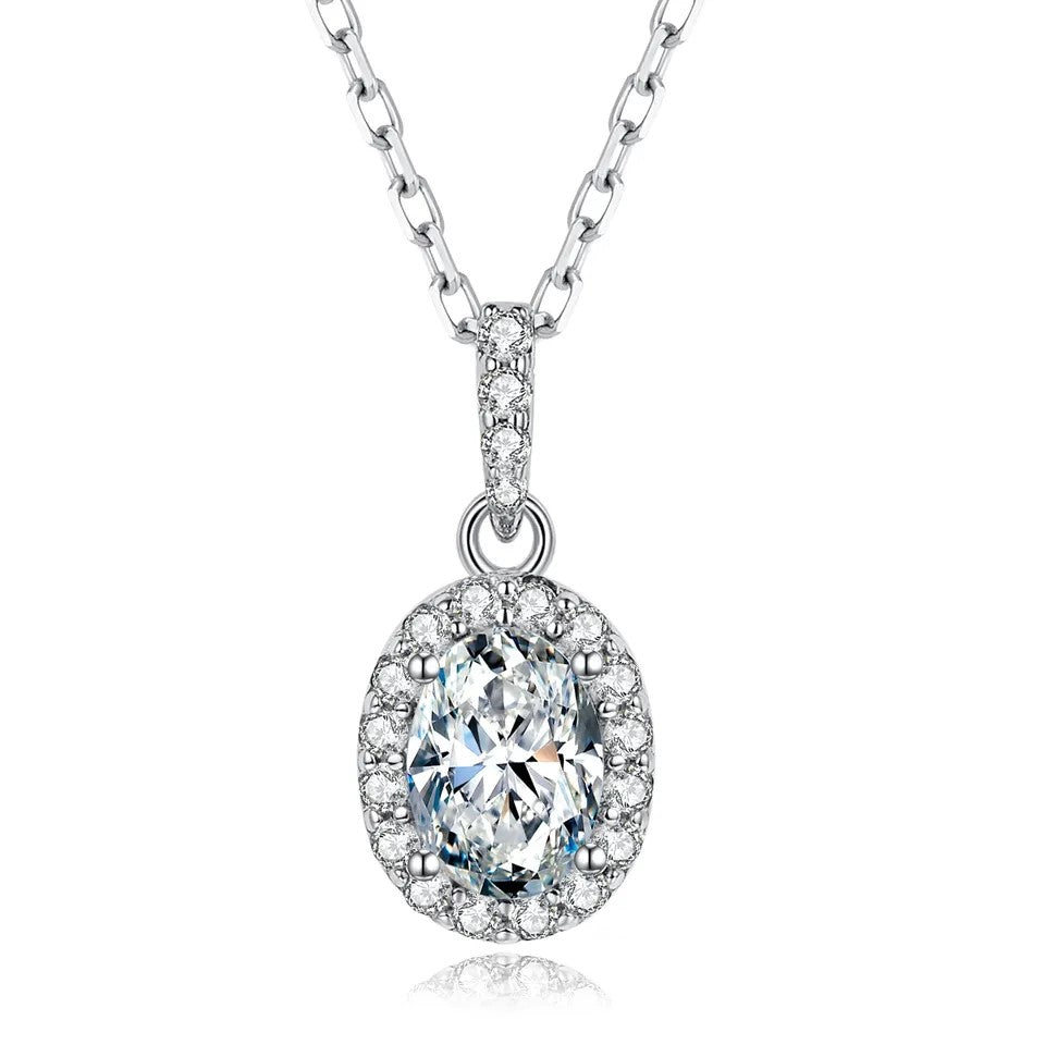 1 Carat Oval Cut Halo Moissanite Necklace