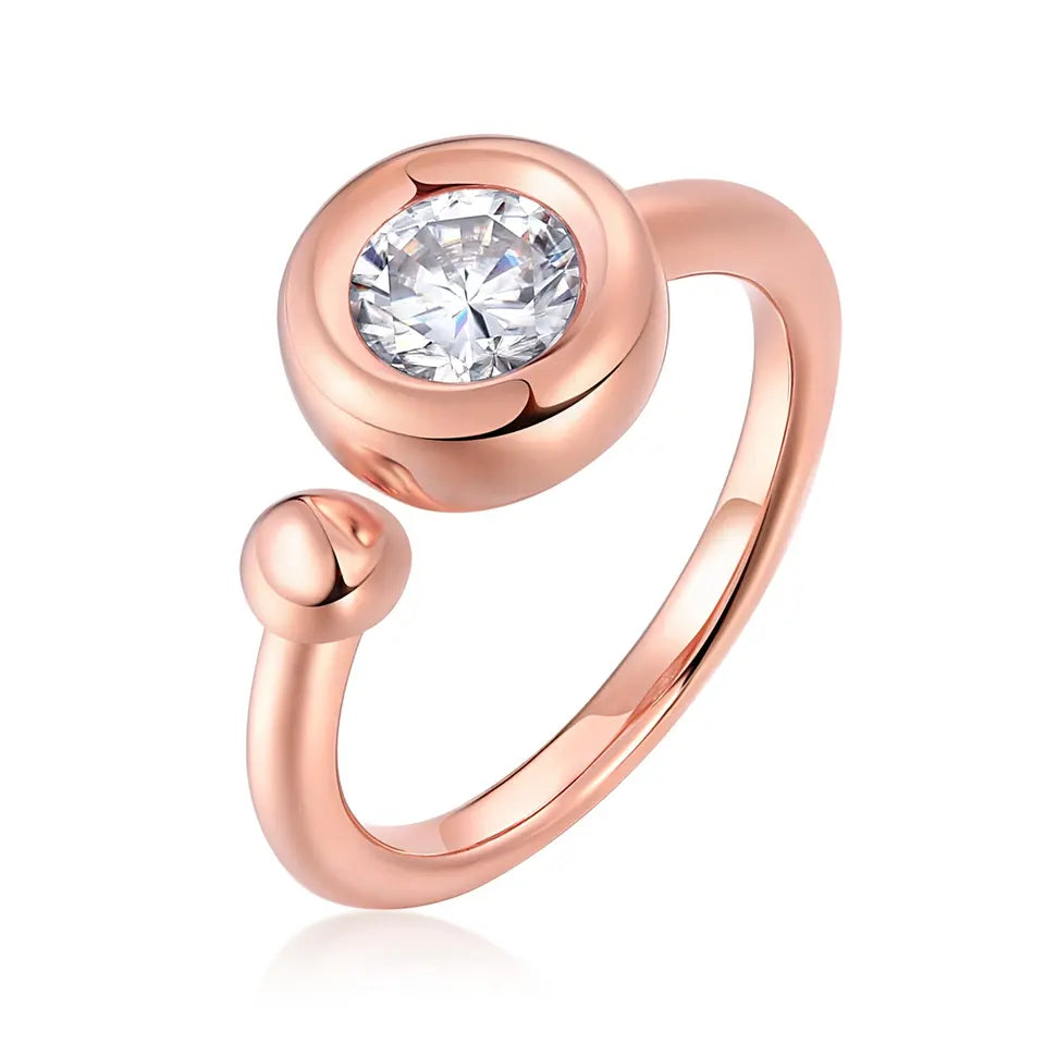 1 Carat Round Cut Bezel Set Open Ring in Rose Gold