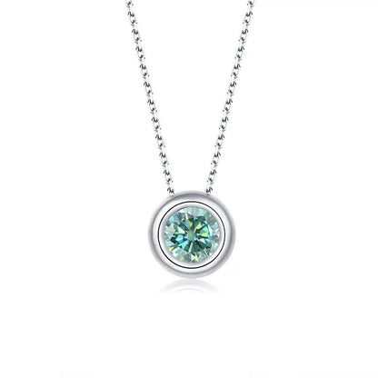 1 Carat Round  Cut Moissanite Bezel Necklace in Silver