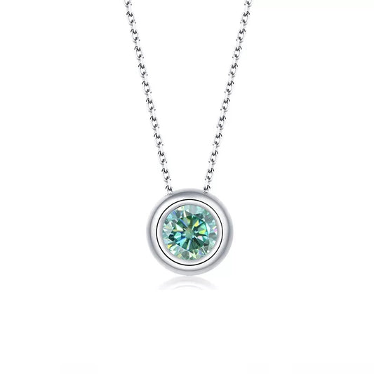 1 Carat Round  Cut Moissanite Bezel Necklace in Silver