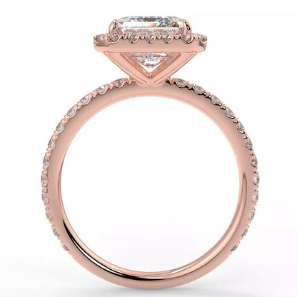 2.4 Carat Emerald Cut Moissanite Solitaire Halo Ring