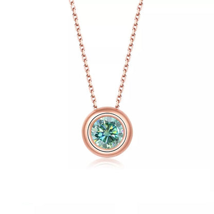 1 Carat Round  Cut Moissanite Bezel Necklace in Rose Gold