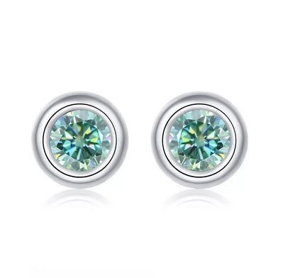 2 Carat tw Round Cut Moissanite Bezel Studs in Silver