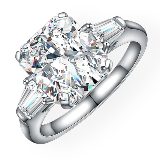 5 Carat tw Radiant Cut Crushed Ice Moissanite Trilogy Ring