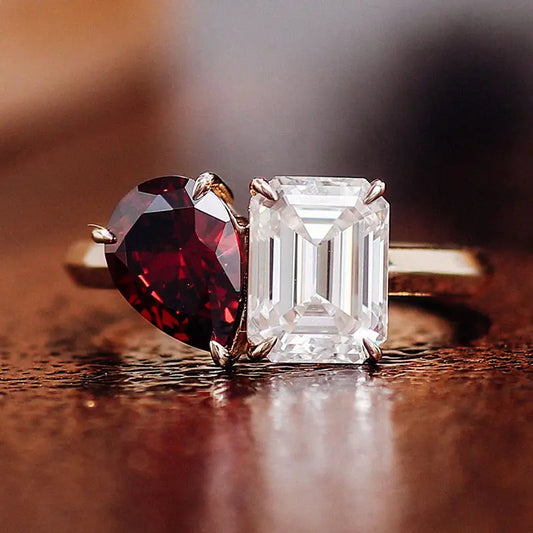 1.8 Carat Emerald Moissanite & Ruby Ring