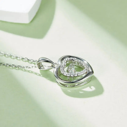 Dancing Moissanite in Double Heart Pendant