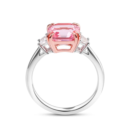 4 Carat tw Asscher Cut Pink Moissanite Trilogy Ring