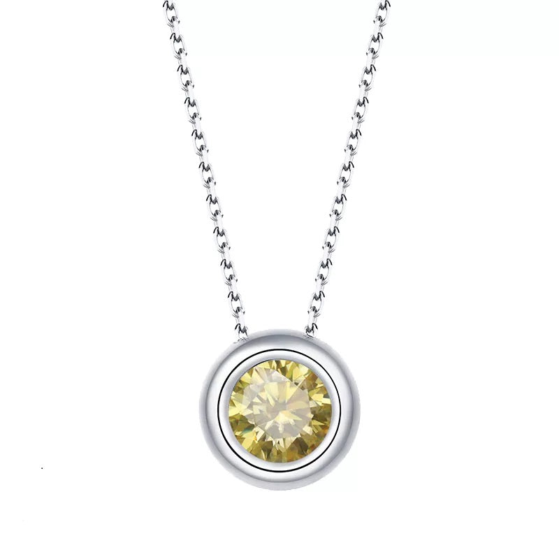 1 Carat Round  Cut Moissanite Bezel Necklace in Silver