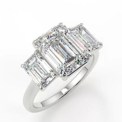 2.23 Emerald Cut Trilogy Moissanite Ring