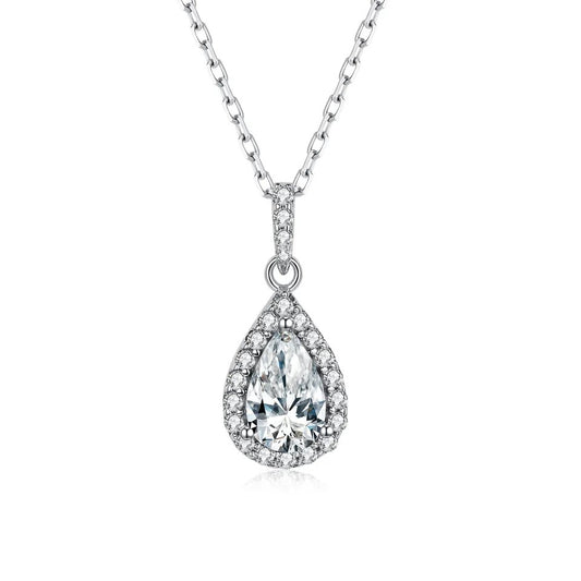 1 Carat Pear Cut Halo Moissanite Necklace