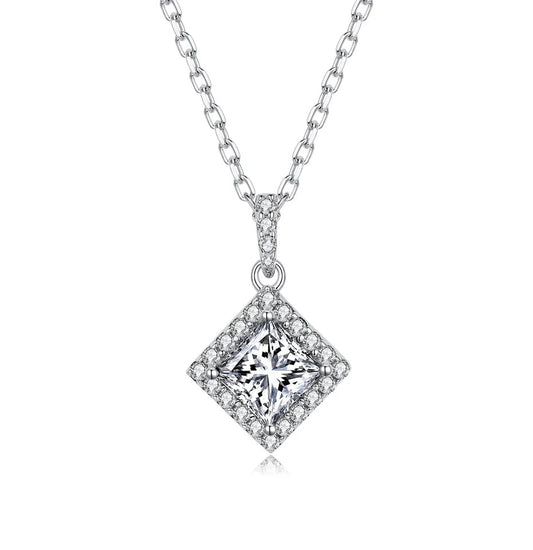 1 Carat Princess Cut Halo Moissanite Necklace