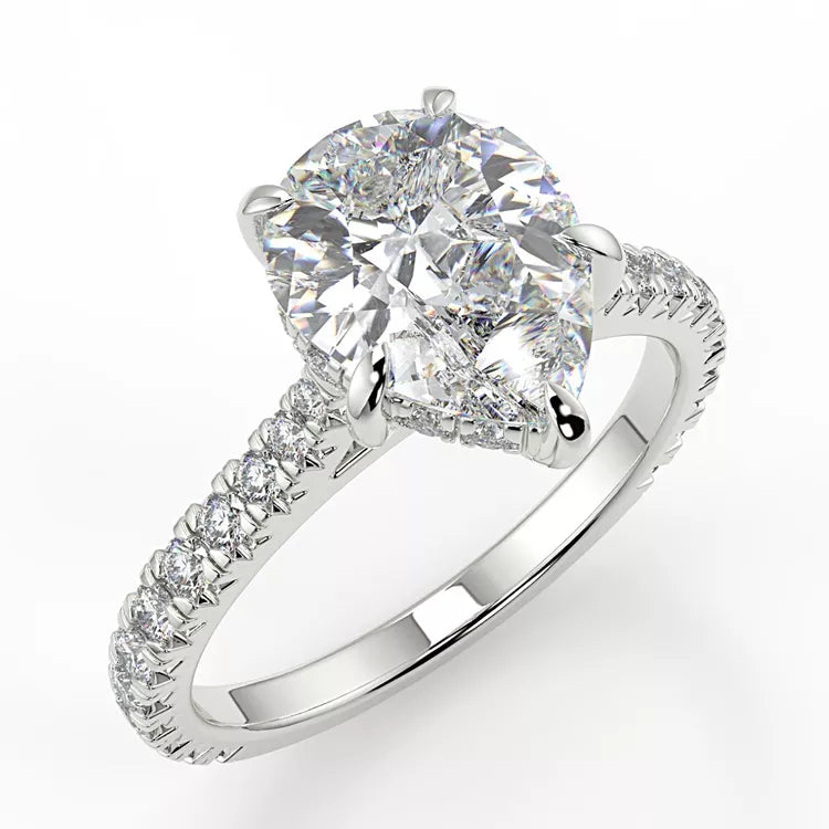 2  Carat Pear Cut Moissanite Solitaire Ring with Pave Band
