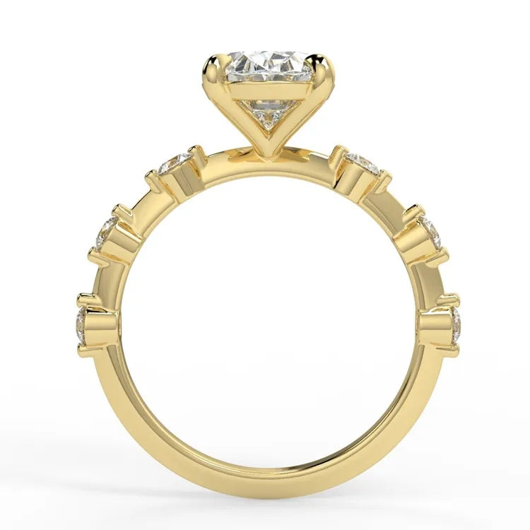 2.5 Oval Cut Moissanite Accent Band Ring