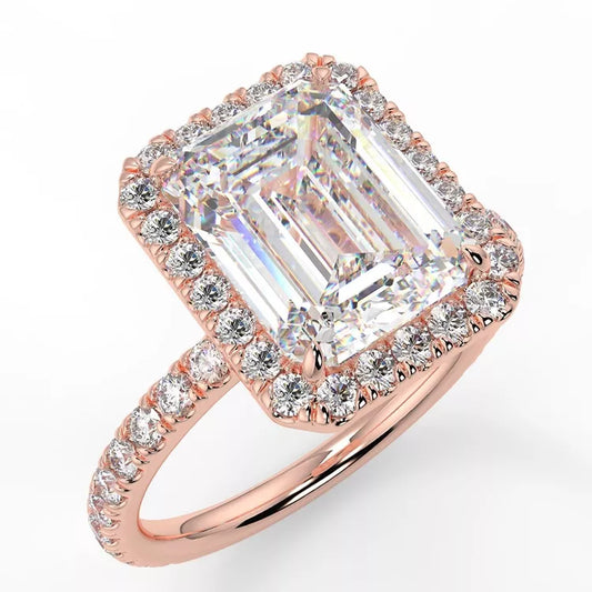 2.4 Carat Emerald Cut Moissanite Solitaire Halo engagement ring