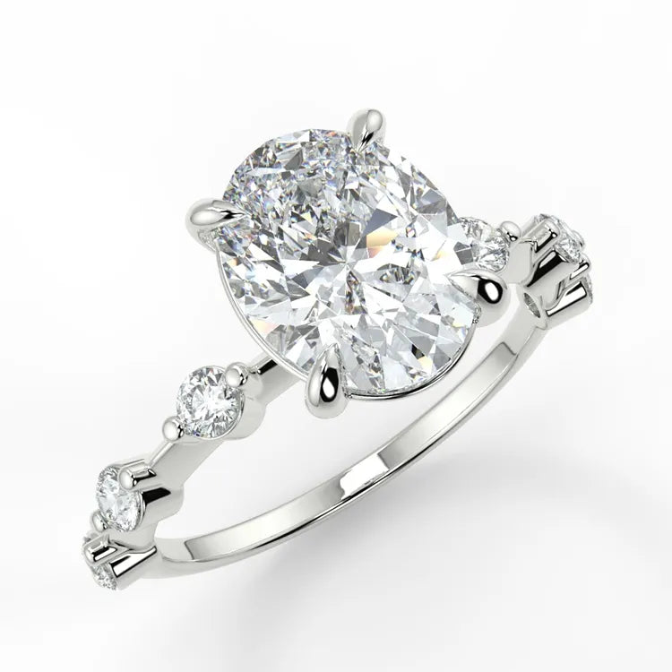 2.5 Oval Cut Moissanite Accent Band Ring