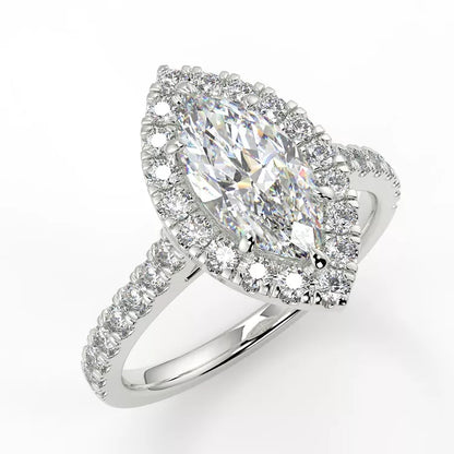 2.2 Carat Marquise Cut Moissanite Solitaire Halo Ring