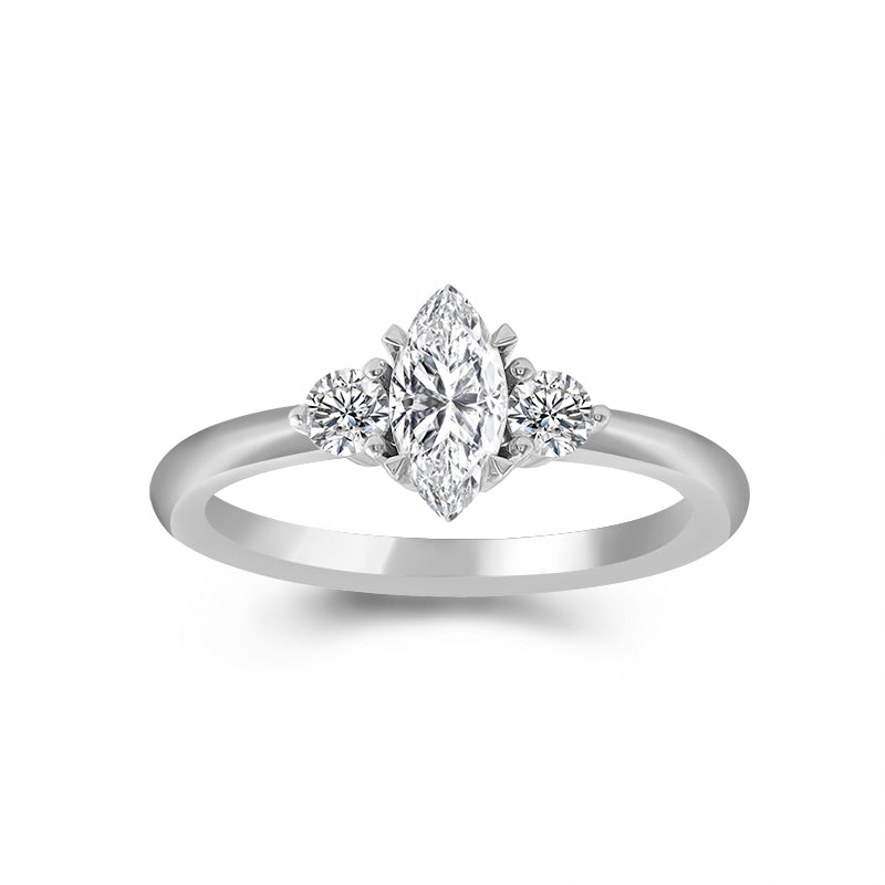 Marquise & Round Cut Moissanite Trilogy Ring