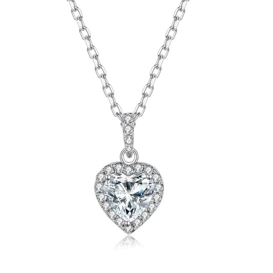 1 Carat Heart Cut Halo Moissanite Necklace