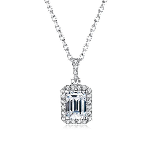 1 Carat Emerald Cut Halo Moissanite Necklace