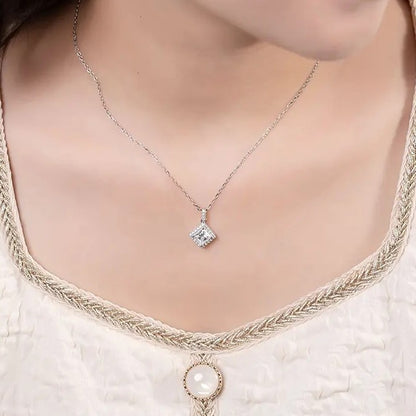 1 Carat Princess Cut Halo Moissanite Necklace