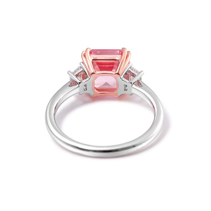 4 Carat tw Asscher Cut Pink Moissanite Trilogy Ring