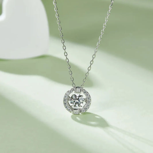 Dancing Moissanite in Halo Pendant