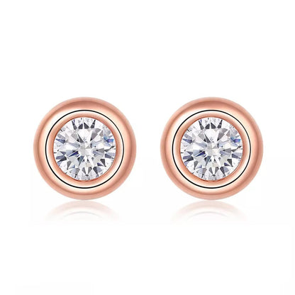 2 Carats tw Round Cut Bezel Studs in Rose Gold