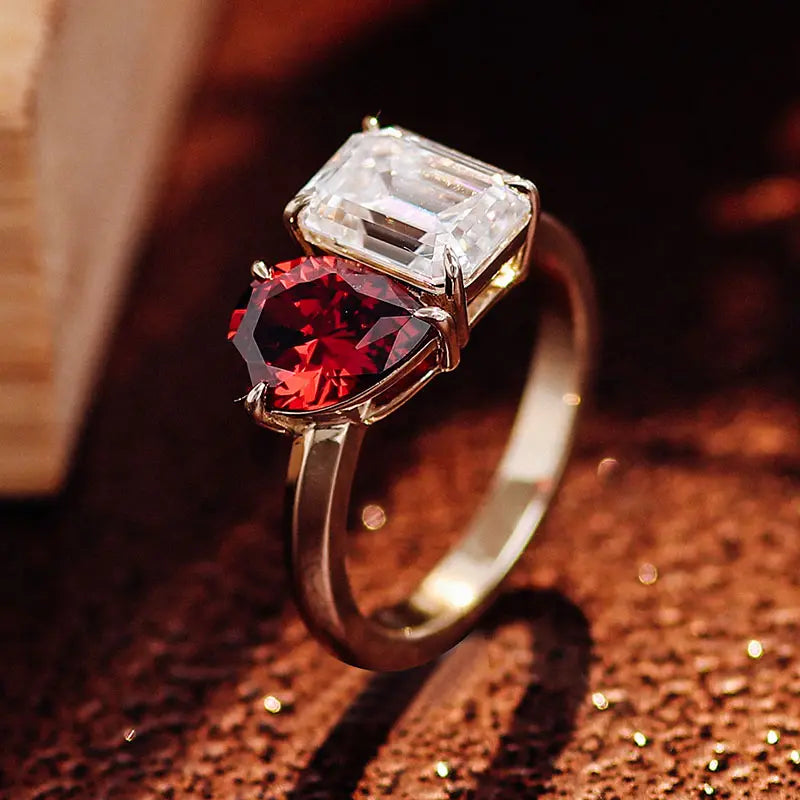 1.8 Carat Emerald Moissanite & Ruby Ring
